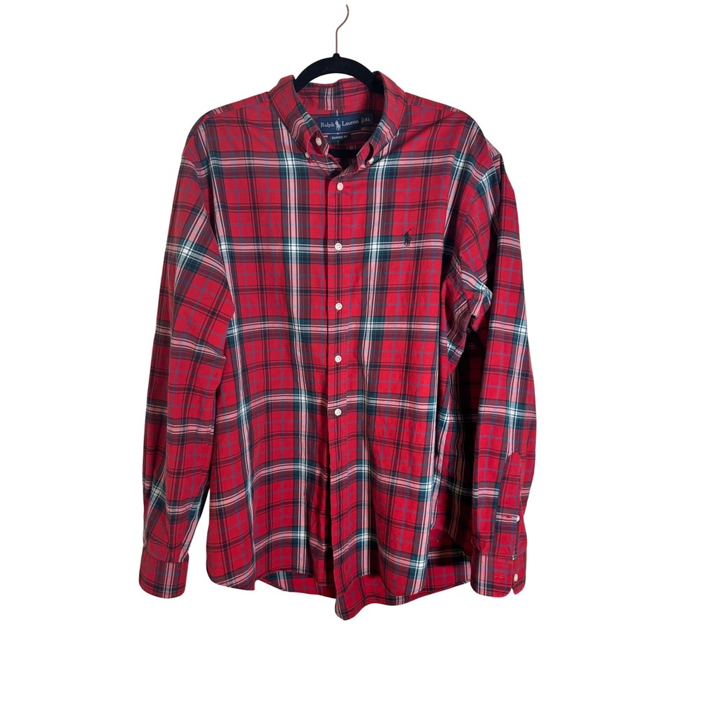 Ralph Lauren Classic Fit Red Plaid Button Down‎ Shirt Men's XL